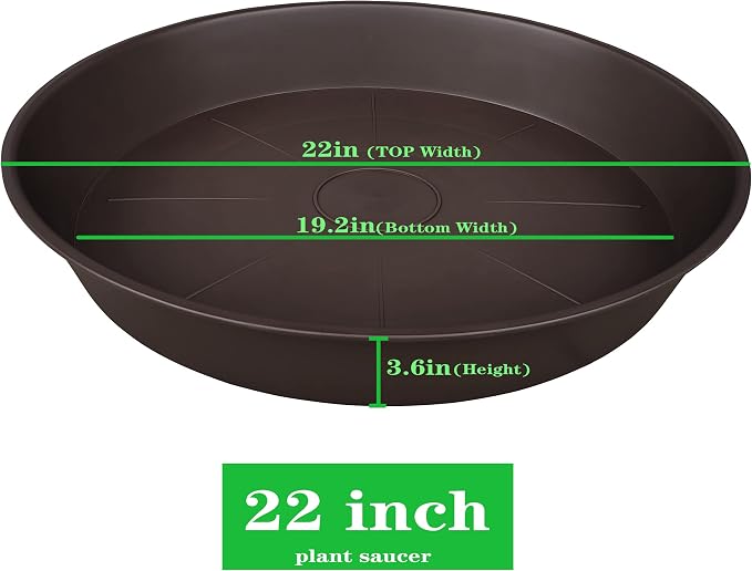2 Pack of 20 22 inch Plant Saucer, 3.6" Depth Tray, Large Deep Heavy Duty Saucers for Pots, Garden Plastic Flower Plant Trays for Indoors Outdoor, Tray for Planter 19-23" (Brown)