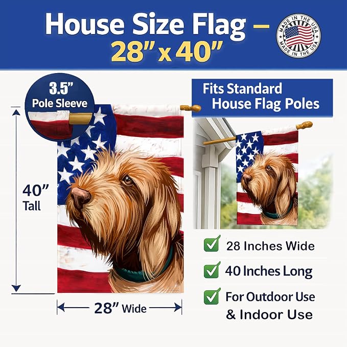 Caroline's Treasures CK6553CHF Griffon Fauve de Bretagne American Flag House Flag Large Porch Sleeve Pole Decorative Outside Yard Banner Artwork Wall Hanging, Polyester, House Size, Multicolor