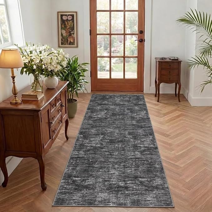 Garvee Hallway Runner Rug 2x6 Solid Color Rug for Bedroom, Dark Grey | Modern Minimalist Machine Washable Non Slip Stain Resistant Foldable Low Pile Non Shedding Rugs for Kitchen Entryway