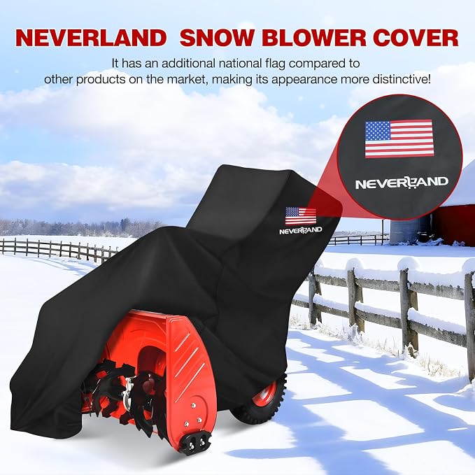NEVERLAND Waterproof Snow Blower Cover - Snow Thrower Cover with American Flag Standard Size Fits Single and Two Stage Snow Blowers, Compatible with EGO, Toro, Honda, Ariens and Craftsman