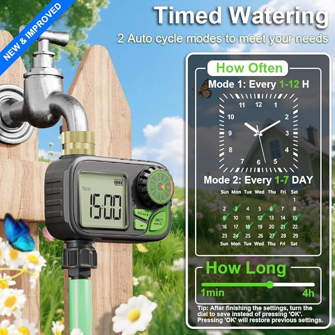 Sprinkler Timer, Programmable Digital Water Hose Irrigation Timer for Lawn | Manual Override,Automatic Watering, Outdoor Waterproof, Yard & Lawn Use with Rain Delay