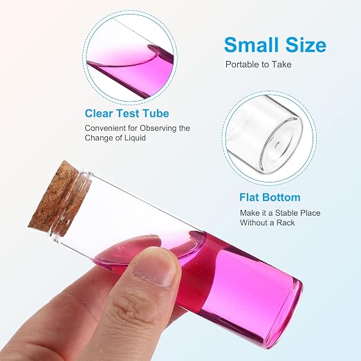PATIKIL 40ml Test Tubes, 12pcs 3.15x1.18 Glass Clear Flat Bottom Test Tube Containers with Cork Stopper for Bead Party Candy Bath Salt Storage Scientific Experiment Plant Propagation