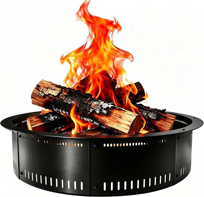 Fire Pit Ring, Smokeless Firepit Ring Insert Liner, Heavy Duty Anti-Rust Metal Fire Ring for Outdoor Patio Backyard Camping, Above or In-Ground DIY Fire Pits (31 in)