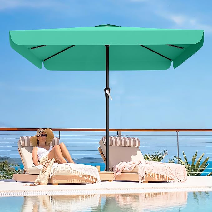 AreShark 8 X 10 FT Large Rectangular Patio Umbrella with Valance, Outdoor Table Market Umbrella w/Crank & 8 Ribs, Rectangle Outdoor Umbrellas for Garden, Deck, Yard and Poolside, Sky Blue
