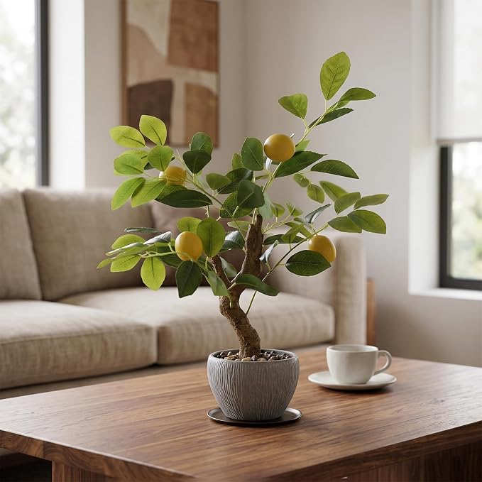 TOARTi Artificial Fake Lemon Tree Potted Plant with Pot, 17.7" Tall Small Artificial Citrus Tree Plant Desk Decor, Realistic Decorative Potted Faux Plants Indoor Shelf Decor for for Home Office Desk