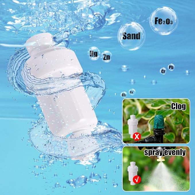 2pc Misting System Filter 100 Mesh Calcium Inhibitor Filter for 1/4 Tubing Quick Connect for Outdoor Cooling System Patio Outdoor Misting System, Prevent Blockage