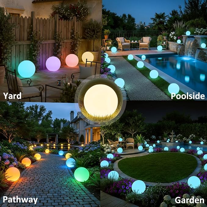 8 inch Solar Glowing Globe Light, 16 RGB Colors Changing Solar Garden Ball Light, Auto-On/Off LED Glow Ball W/Remote, Waterproof Landscape Lighting Globe W/Ground Stake for Patio Yard Pathway Decor