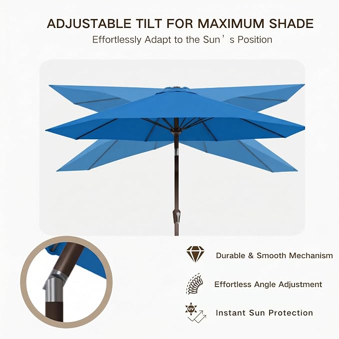 Kingdura 9FT Outdoor Patio Umbrella, Round Market Table Umbrella with Push‑Button Tilt and Crank Lift, 8 Sturdy Metal Ribs, UV50+ Protection Canopy for Backyard, Lawn, Deck, Poolside, Garden (Royal blue)