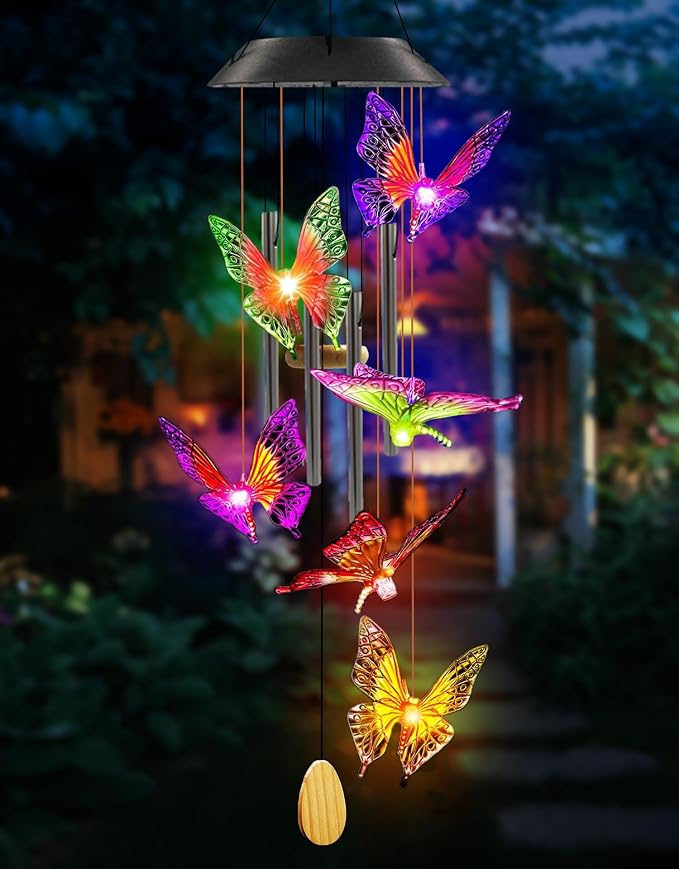 Solar Butterfly Wind Chime | Hanging Solar Decorative Lights Outdoor for Garden Porch Balcony, Birthday Gifts for Women, Moms, and Grandmothers