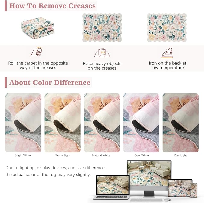 DCX Vintage Floral Washable Area Rug 3x5, Non Slip Low Pile Rug, Pink | Rugs for nursery bedroom, living room, bedroom, office, soft, kid & pet friendly, sain resistant indoor carpet, home decor