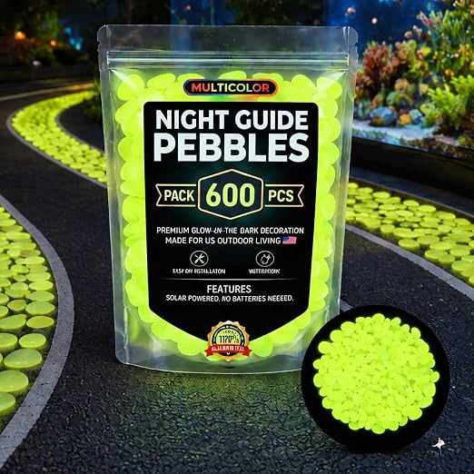 Glow in the Dark Rocks Outdoors, Decorative Night Guide Pebbles for Landscaping & Garden Pathway, Colored Glow Stonesfor Fish Tank, Aquarium Decor & Planters, Luminous Stones for Vases (600, Yellow)