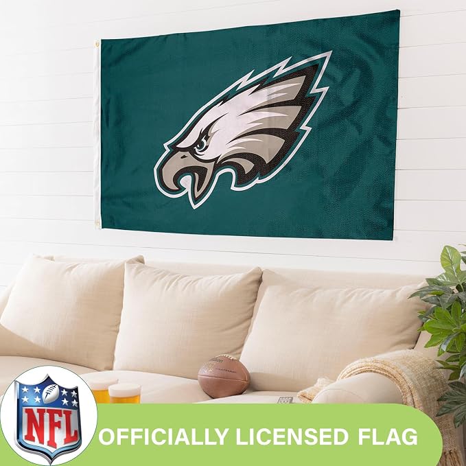 Team Sports America NFL Philadelphia Eagles 3 x 5 Outdoor Durable Flag with Grommets | Heavy Duty Flag & Banner for Outdoor Garden Patio | Indoor Wall Decor | Works with Flag Poles for House