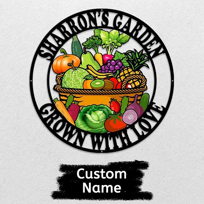 MeMate Vegetable Garden Sign Outdoor Decor, Garden Signs to Personalize, Personalized Metal Decorations, Custom Name Plaques for Men Women Mom Dad Potting Shed She Shed