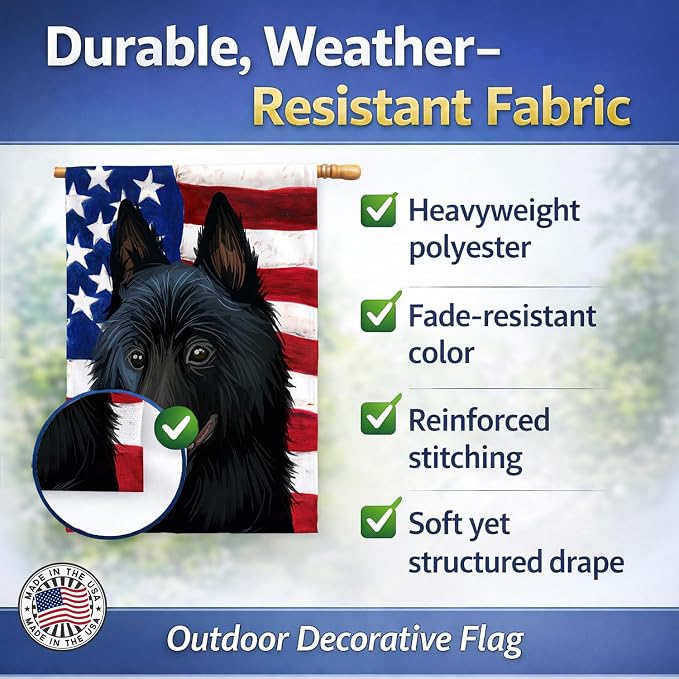Caroline's Treasures CK6692CHF Schipperke Dog American Flag House Flag Large Porch Sleeve Pole Decorative Outside Yard Banner Artwork Wall Hanging, Polyester, House Size, Multicolor