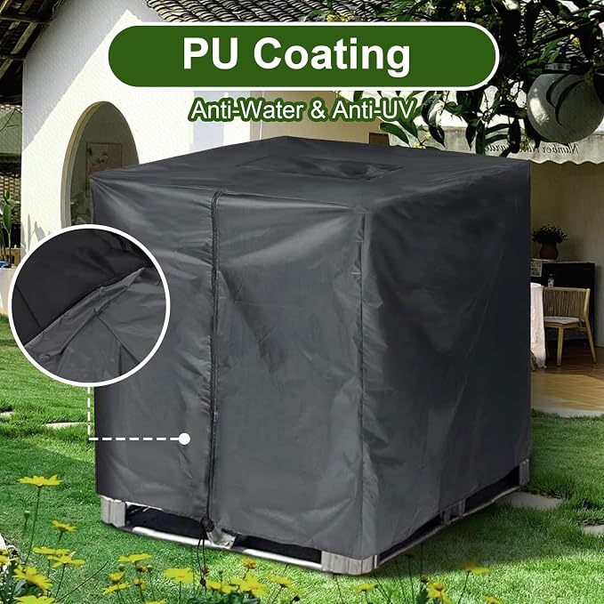 IBC Tote Cover, GDCCPRO 600D Heavy Duty Waterproof Cover for 1000L IBC Container Rain Water Tank Outdoor 275 Gallon Rain Barrel Foil Anti-Dust Sun Protection Anti-UV (600D Black)