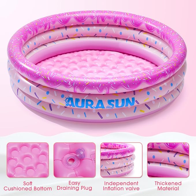 Baby Pool Small Kiddie Swimming Pool 3 Rings Round Pad Indoor Ball Pit | Kiddie Swimming Pool, For Kids & Toddler, Portable Indoor Ball Pit Toys, Outdoor Water Play, For Girl/Boy