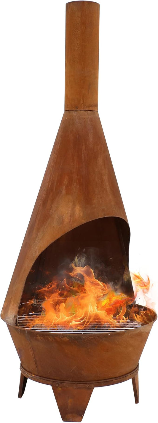 Sunnydaze Large Chiminea Outdoor Fireplace - Outdoor Wood-Burning Fireplace - Chimney Fire Pit with Grill Grate - Rustic - 75" H