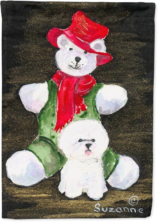 Caroline's Treasures SS8948GF Bichon Frise with Teddy Bear Garden Flag Mailbox Flag Decorative Yard Flag Banner Outside Patio Artwork Yard Flower Beds, Garden Size, Multicolor