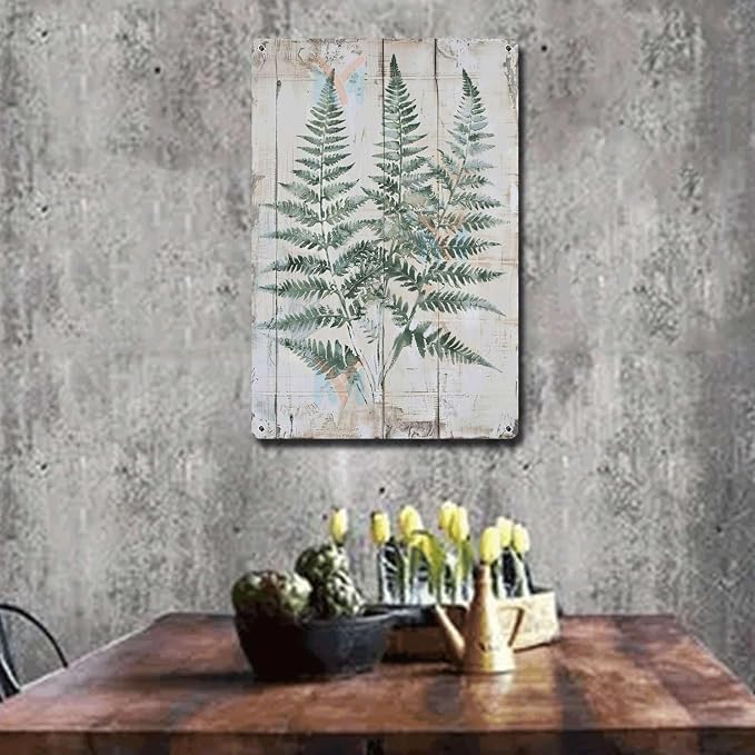 Metal Sign Tin Sign Vintage Wall Art Shabby Chic Fern Tin Sign for Botanical Art Lovers Vintage Home Decor and Distressed Wood Accents Greenhouse Decor for Pub 8×12 Inches
