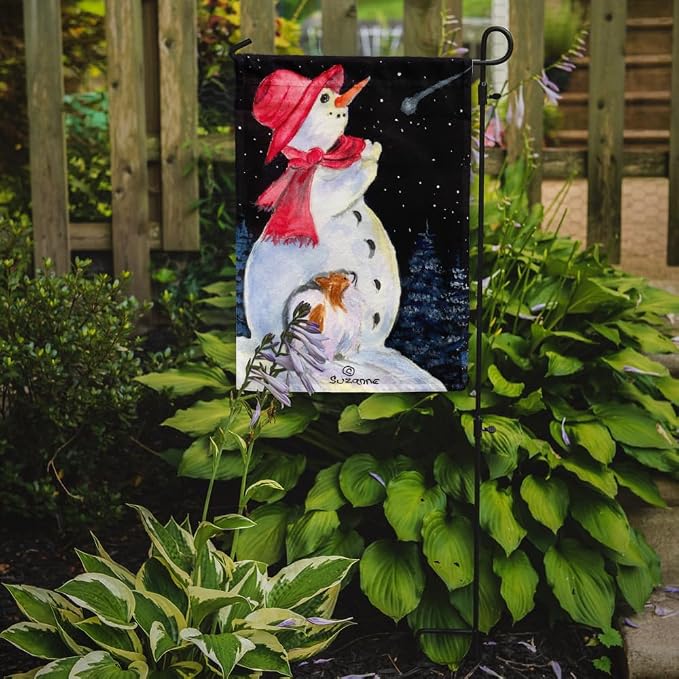 Caroline's Treasures SS8793GF Snowman with Papillon Garden Flag Mailbox Flag Decorative Yard Flag Banner Outside Patio Artwork Yard Flower Beds, Garden Size, Multicolor