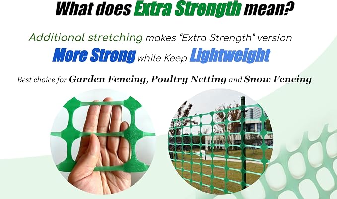 PotatoLife Plastic Mesh Fence, Extra Strength 40''x50' Roll with 50 Zip Ties, Resuable Temporary Netting for Garden Fencing, Snow Fencing, Animal Barrier, Poultry, Deer, Dog, Construction, Green