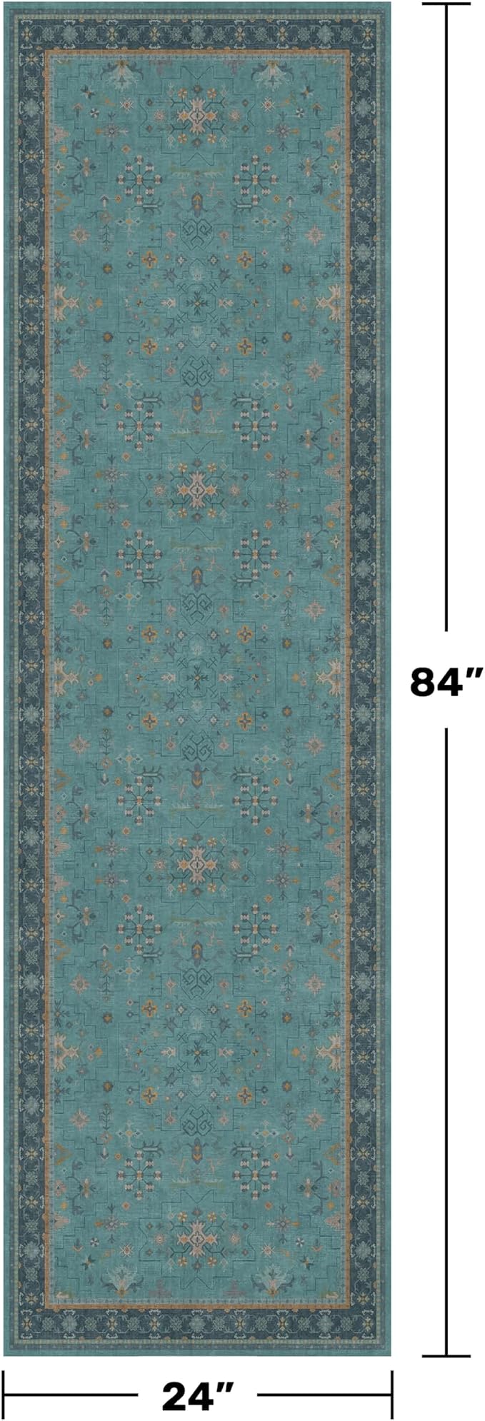 Boho 2x7 Long Non Slip Kitchen Rug Runner - Teal Washable Rug for Bathroom, Hallway, Door Mats Indoor Entrance,Non Slip with Rubber Backing, Vintage Floral Indoor Décor