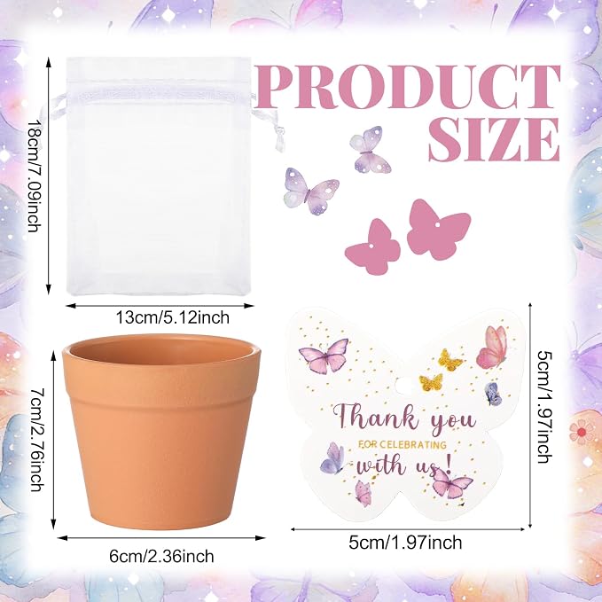 Ctosree 50 Sets Butterfly Baby Shower Party Favors for Guests A Little Butterfly Is on The Way Seed Packets Include Self-adhesive Seed Packets Flowerpot Thank You Tags Organza Bags for Baby Shower