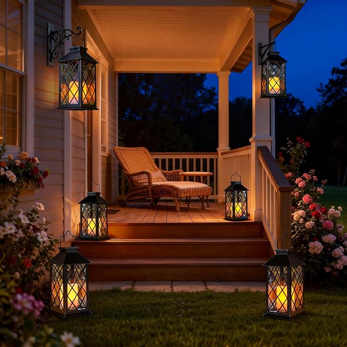 TAKE ME 14" Solar Lanterns Outdoor Waterproof Garden Lanterns Large Flickering Flameless Candle Mission Lights for Table,Outdoor Christams Gifts ( 2 Packs Bronze Color) (Pack 2 Black)