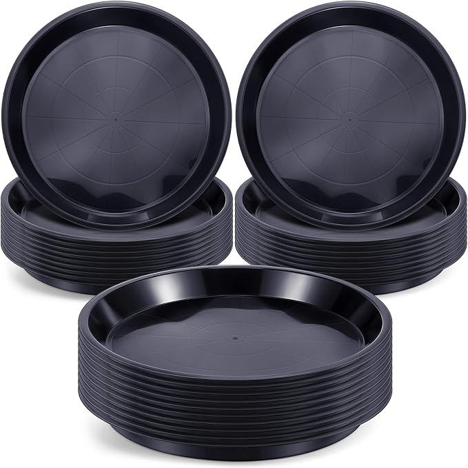 Sawysine 30 Pack Plastic Plant Saucer Round Drip Trays Black Flower Pot Saucers Thick Plant Dish Sturdy Water Tray Heavy Drainage Potted Container for Indoor Outdoor Garden (12 Inches)