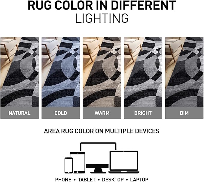 Rugshop Abstract Circles Modern Geometric Area Rug Gray 5'3" x 7'3" | Non-Shedding, High Traffic, Rectangular, Size 5'3" x 7'3", Living Room, Bedroom, Dining Room, Home Office, Kitchen, Entryway
