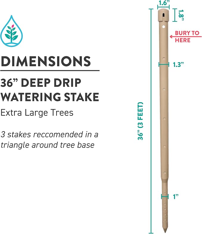 36 in. DEEP DRIP Large Tree Watering Stake (3 Pack) | UV-Protected ABS Plastic Tree Irrigation Spike for Extra-Large Sized Trees, Established Trees, and Palms