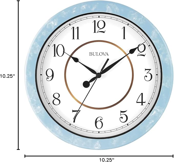 Bulova Skylark Wall Clock C4884 | 10.25" Sky-Blue Resin Case with Cloud Pattern | Silent Sweep Quartz Movement | Battery Operated | Outdoor Waterproof Wall Décor