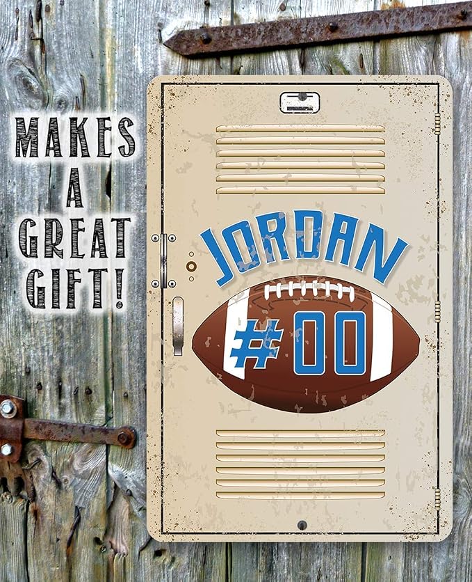 Personalized American Football School Locker - Custom Name Football Room Decor, Boys Bedroom Accessories, Unique Graduation Gift, 8x12 or 12x8 Use Indoor or Outdoor Rustic Style Metal Tin Sign