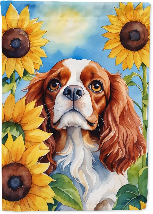 Caroline's Treasures DAC6047GF Cavalier Spaniel in Sunflowers Garden Flag Mailbox Flag Decorative Yard Flag Banner Outside Patio Artwork Yard Flower Beds, Garden Size, Multicolor