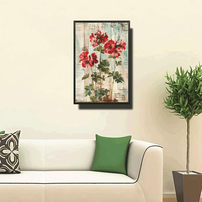 Metal Sign Tin Sign Vintage Vintage Pelargoniums Wall Art Tin Sign for Rustic Charm Shabby Chic Interiors and Corrosion Resis Funny Bathroom Decor for Restaurant 12×16 Inches with Metal Frame