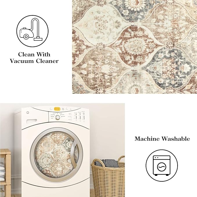 Lahome Moroccan Hallway Runner, 2x6 Kitchen Runner Rugs Non Skid Washable | Trellis Vintage Laundry Room Rug Ultra-Thin Long Carpet for Bathroom Bedroom Entryway Elise, Khaki