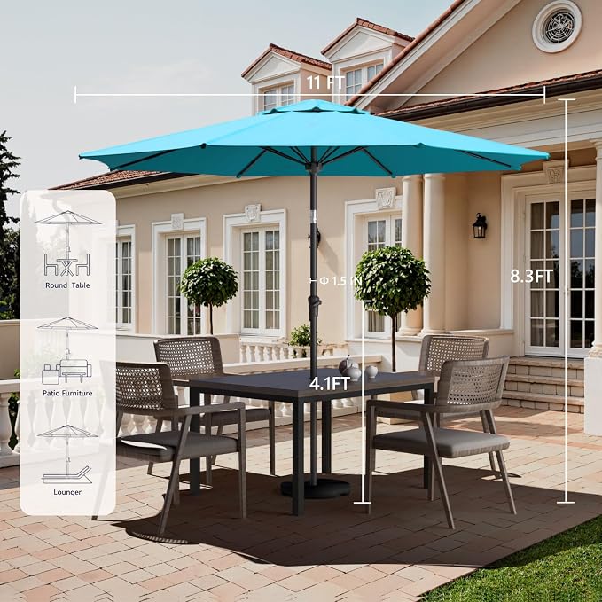 Outdoor Patio Umbrella with One Push Button Tilt and Crank, 8 Sturdy Ribs Market Table Umbrella
