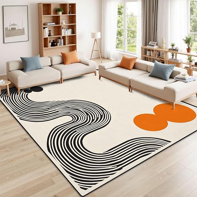 9x12 Area Rugs for Living Room Abstract Poster Geometric Shapes Boho Wall Decor Mid Century Washable Large Area Rug for Bedroom Non Slip Outdoor Carpets Soft Mats Kitchen Home Office Decor