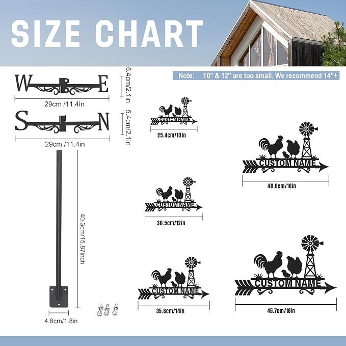 Personalized Metal Weather Vane, Custom Name Weathervane, Chicken Coop Signs, Weather Vanes for Outside, Wind Vanes for Farmhouse Yard Shed Decor, Housewarming Gifts Color05