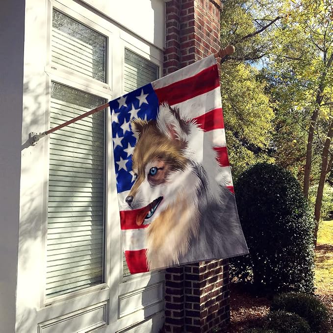Caroline's Treasures CK6390CHF Alaskan Klee Kai American Flag House Flag Large Porch Sleeve Pole Decorative Outside Yard Banner Artwork Wall Hanging, Polyester, House Size, Multicolor