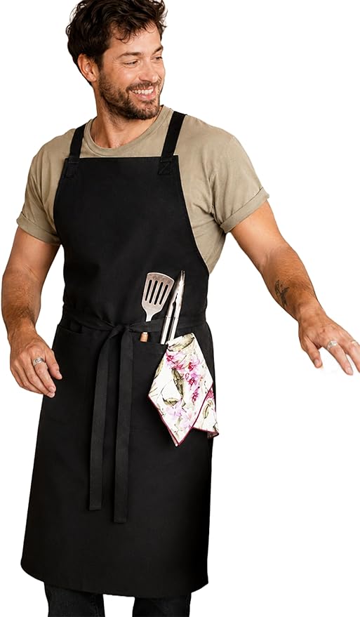 100% Cotton Kitchen Apron with 2 Pockets – Adjustable Chef Apron for Cooking Baking BBQ – Unisex Apron