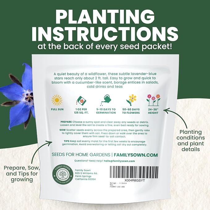 Borage – 1,000 Seeds for Planting – 2026 Season – 1 Ounce Pouch