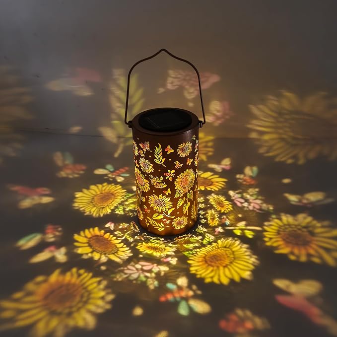 Sunflower Colorful Solar Lantern Outdoor Waterproof, Garden Decor Gifts for Women Mom Grandma, Hanging Solar Lantern Lights Metal Decoration Outside for Yard, Patio, Backyard, Porch