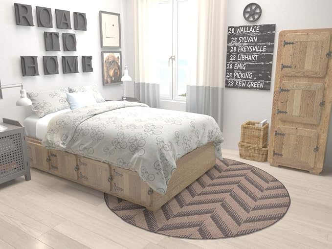Unique Loom Outdoor Modern Collection Area Rug - Chevron (6' 1" Round, Brown/ Black)