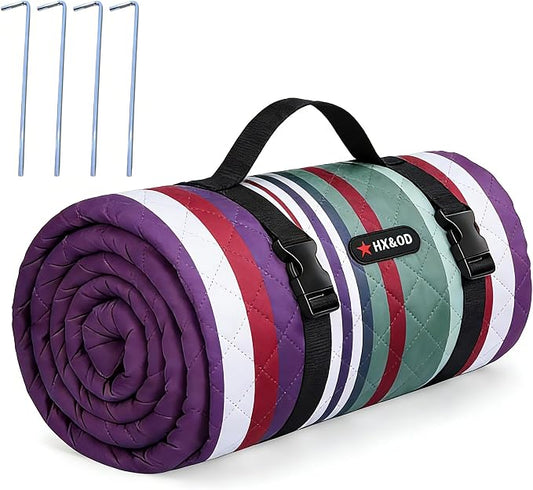 HX&OD Outdoor Picnic Blanket Extra Large, 80''*80'' Waterproof Picnic Mat with Stakes Foldable Camping Blanket Portable with Carry Strap for Beach Mat (Red, 80''*80'')