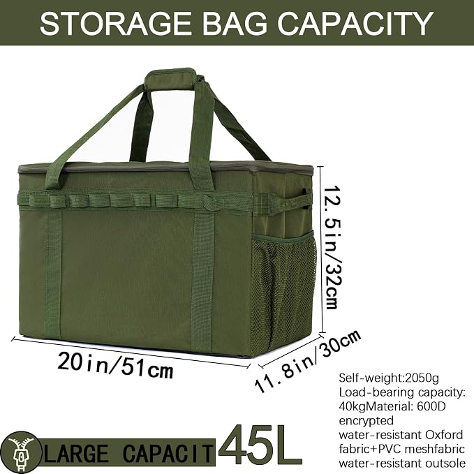 Tactical Camping Storage Bag, Utility Camping Tote Kitchen Organizer Storage Box, Trunk Organizer with Shoulder Strap,Outdoor Garden Tool Bag for Camping, Travel, Picnic (03-green)