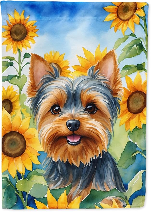 Caroline's Treasures DAC6178GF Yorkshire Terrier in Sunflowers Garden Flag Mailbox Flag Decorative Yard Flag Banner Outside Patio Artwork Yard Flower Beds, Garden Size, Multicolor