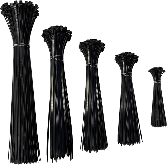 Kable Kontrol Zip Ties Assorted Sizes 500 Pcs Variety Pack Kit, 4+5.5+8+11+14 Inch Bulk Zipties Multi Pack Cable Tie Wraps, UV Resistant Nylon Wire Ties, for Indoor Outdoor Cable Management, Black