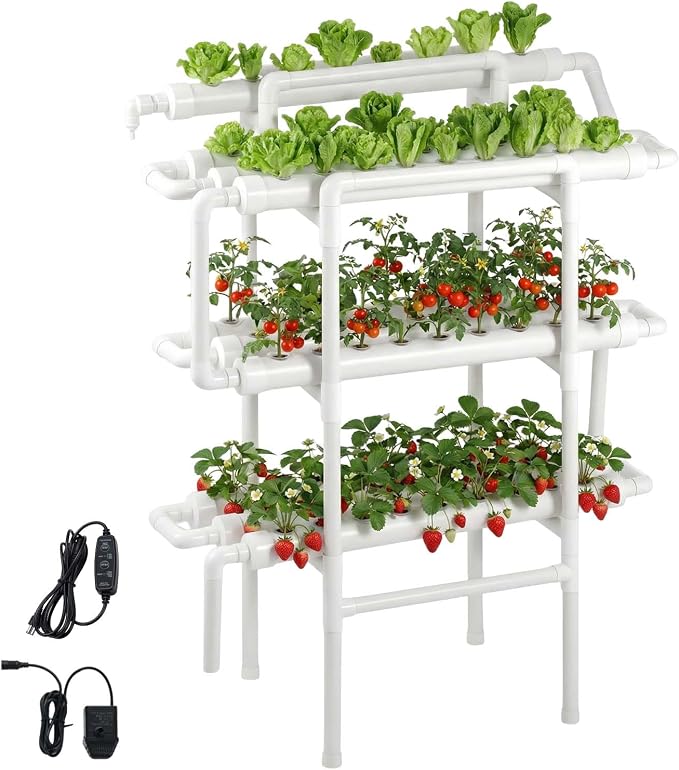 VEVOR Hydroponics Growing System Kit, 3-Tier 90 Sites UPVC Pipe Hydroponic Grow Kit with Timed Irrigation, Sun & Light Blocking Pipes, Indoor Home Garden Vegetable Planting Grow Kits for Fruit Herb