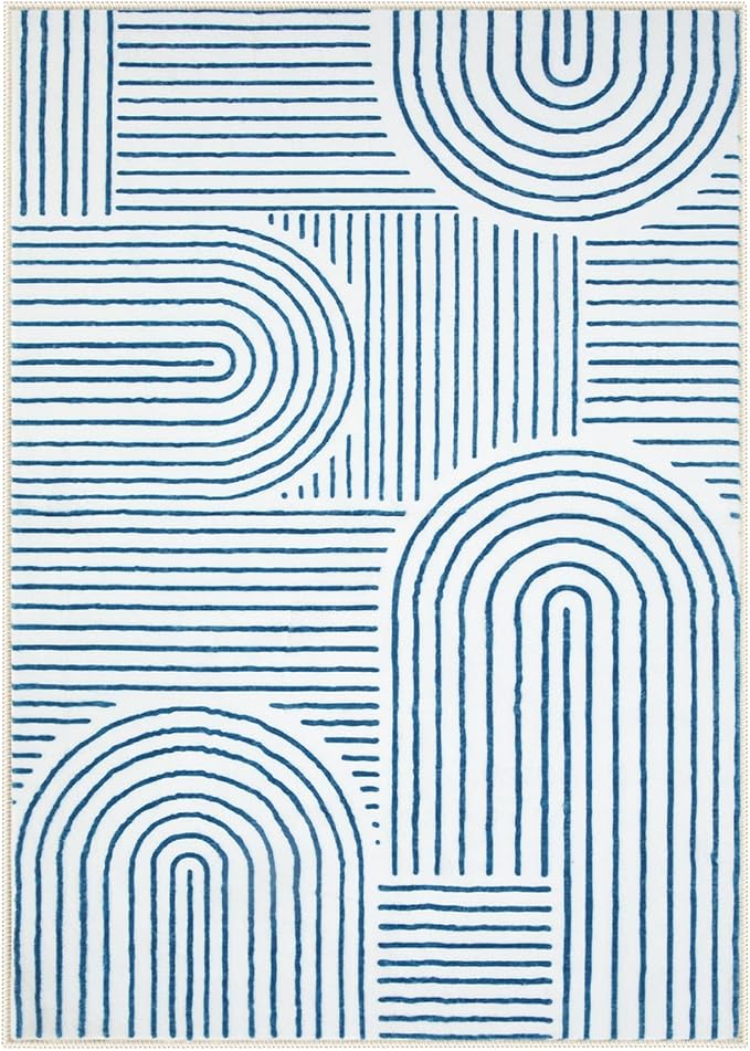 Lahome Abstract Washable Rugs, 4x6 Blue Rug for Bedroom Nursery Living Room | Soft Non Slip Modern Rug Ultra-Thin Non-Shedding Carpet for Entryway Kitchen Office Darrell(4'x6', Blue/White)